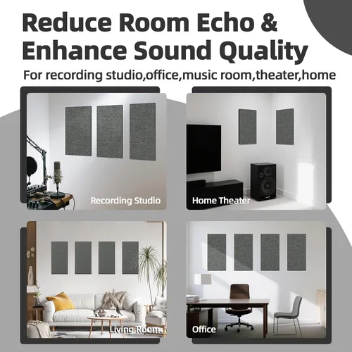 Vista 5 de Art3dwallpanels 4 PCS Paneles Acústicos, 24''x12'' Paneles de Pared de Tela Insonorizados, Paneles de Absorción de Sonido de Montaje Fácil con Gris