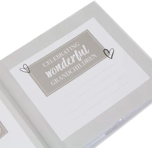 Vista 2 de Happy Homewares Álbum de fotos moderno de nietos blancos con texto dorado con capacidad para 80 fotos de 4 x 6 pulgadas