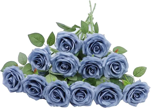 Vista 14 de Flores artificiales de rosa, rosas artificiales, rosas de seda, rosas falsas de aspecto real con tallos para manualidades, ramos de boda, centros