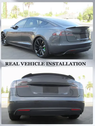 Vista 2 de Alerón de maletero de fibra de carbono modelo S para Tesla Model S 2012-2023 Tapa de alerón trasero Piezas de coche Ala trasera del coche Kits