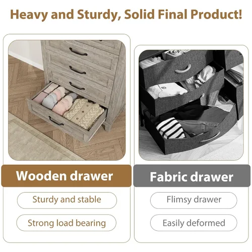 Vista 6 de GarveeHome Cómoda de 5 cajones verticales de 41.3 pulgadas de alto con gran almacenamiento, cómoda de madera independiente para dormitorio, sala