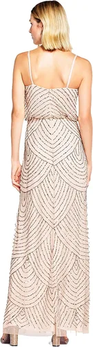Vista 2 de Adrianna Papell Blouson Gown de cuentas largas para mujer color marrón y rosa