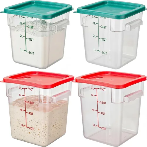 Vista 10 de Lallisa 4 recipientes transparentes de almacenamiento de alimentos de 8 cuartos y 4 cuartos con tapas asas y básculas, recipientes cuadrados de verde