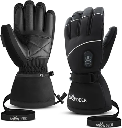 Vista 7 de Guantes eléctricos con calefacción, guantes de esquí impermeables y resistentes al viento con batería recargable y pantalla táctil, tres ajustes