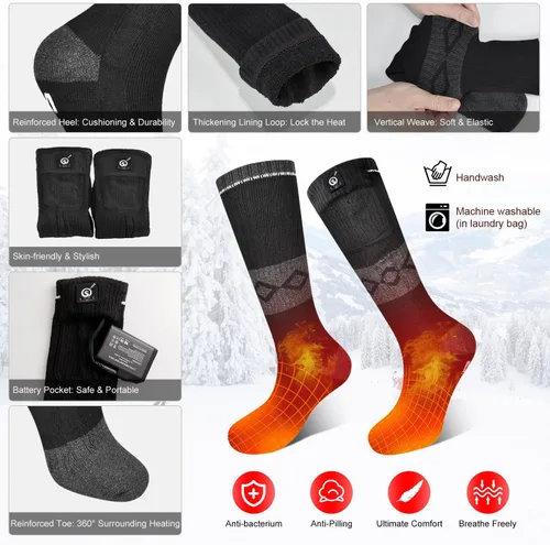 Vista 4 de Calcetines térmicos para mujeres y hombres, calentadores de pies eléctricos recargables, calcetines de calefacción con batería recargable, pies