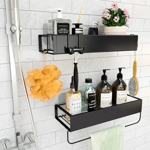 Vista 6 de Estante de ducha de acero inoxidable montado en la pared, soporte para champú, estante adhesivo para ducha, organizador de cestas de baño, sin