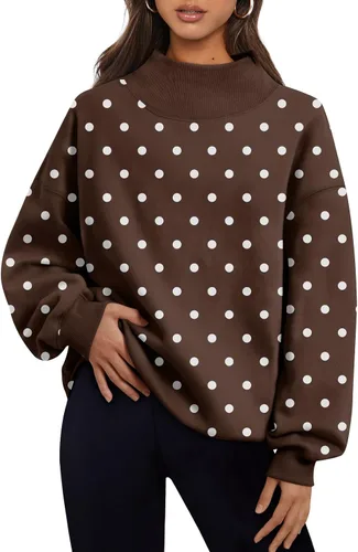 Vista 17 de Trendy Queen Sudaderas de cuello alto para mujer, de gran tamaño, trajes de Albaricoque