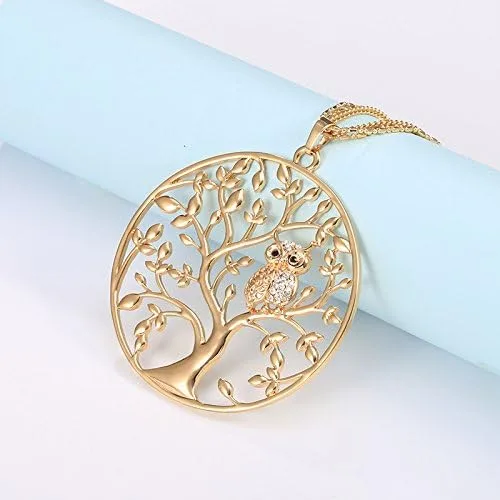 Vista 2 de Ouran - Collar para mujer, diseño de árbol de la vida con búho