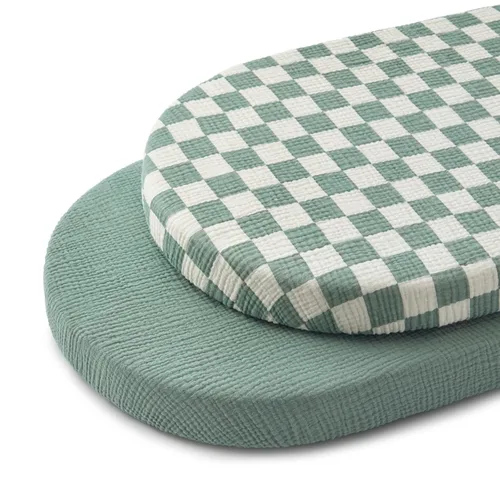 Vista 31 de Blissful Diary Muslin Crib Sheets, 2 Pack, Beige Gingham & Brown Gingham fitted for 52''x28'' crib mattress, soft and breathable cotton, boho