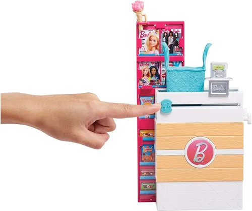 Vista 4 de Muñeca Barbie Rubia, Tienda de Comestibles con Carrito Rodante y Cinturón Funcional con carro rodante y cinturón de trabajo