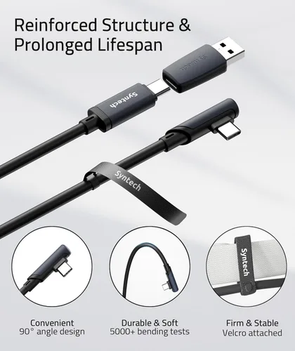Vista 4 de Syntech Cable Link compatible con accesorios MetaOculus Quest 2 y PCSteam VR, cable tipo C actualizado de 16 pies con adaptador USB 3.0, cable