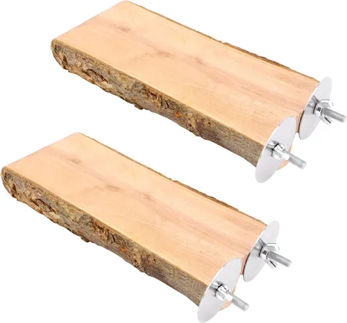 Vista 8 de Plataforma de perca de pájaro de madera de manzana natural de 2 Se adapta a loros pequeños (conejos, conures) Parte superior plana y parte