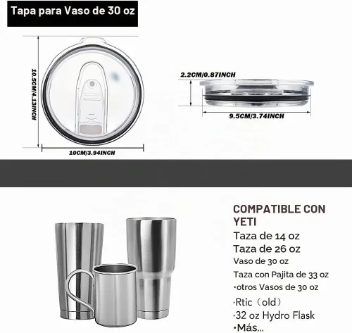 Vista 2 de Paquete de 3 tapas de repuesto para vasos de 30 onzas para YETI, Ozark Trails de acero inoxidable de 30 onzas, vaso de viaje y más vasos
