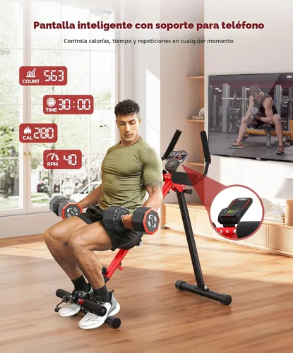 Vista 8 de Yoleo Máquinas de abdominales y remo 2 en 1 para el hogar, equipo de entrenamiento de abdominales plegable, máquina de entrenamiento abdominal
