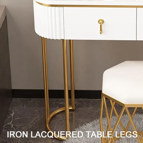 Vista 6 de Escritorio de tocador con espejo iluminado, mesa de tocador de lujo ligera con luces, 3 modos de iluminación de color, brillo ajustable, mesa