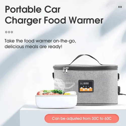 Vista 2 de Pongnas Horno portátil, calentador de alimentos para automóvil de 12 V, mini lonchera eléctrica portátil con pantalla digital, temperatura
