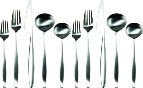 Vista 6 de Gourmet Settings Juego de cubiertos de acero inoxidable pulido, 60 piezas, 12 cubiertos de cocina, cuchillo, tenedor, cuchara