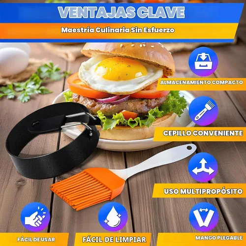 Vista 4 de 2 anillos de huevo para freír huevos, molde redondo de acero inoxidable de 2.89 pulgadas, mango plegable, resistente al calor y no deformable