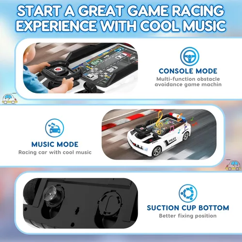 Vista 5 de Mytothfy Volante musical de juguete de carreras de coche de carreras para niños pequeños, auto de simulación de conducción con sonido y luz, regalos
