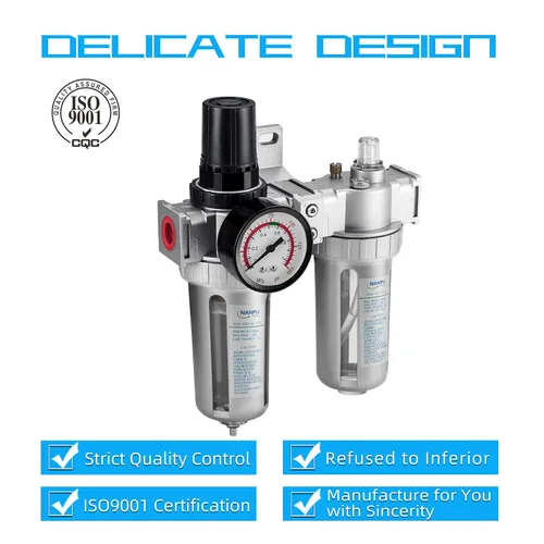 Vista 4 de NANPU 1/2" NPT Regulador de presión de filtro de aire Lubricador Kit de medidor de secador de agua/aceite Separador de trampa 3 en 1 Unidad gemela