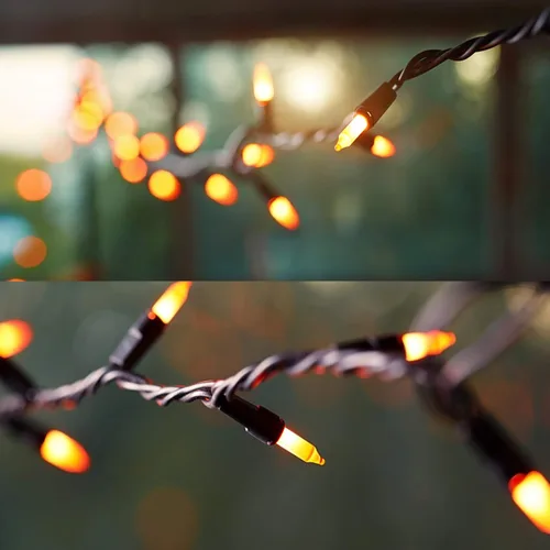 Vista 3 de Luces de Navidad naranjas para interiores o exteriores, 33 pies, 150 unidades de luces incandescentes de tamaño mini para Halloween, cadena de luces