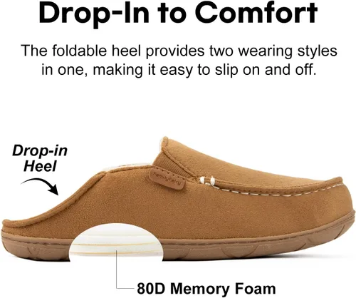 Vista 3 de FamilyFairy Pantuflas tipo mocasín de microgamuza para mujer, cómodas pantuflas de espuma viscoelástica para interiores y exteriores