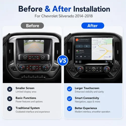 Vista 2 de Actualización estéreo de radio QLED de 13.1 pulgadas para Chevy Silverado y GMC Sierra 2014-2018, unidad principal de 8 núcleos con CarPlay/Android