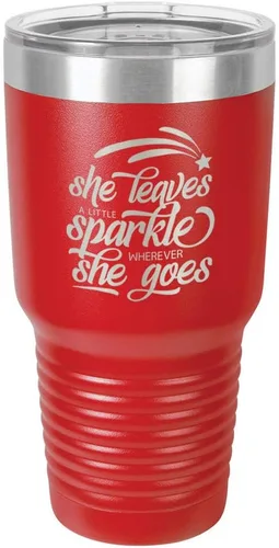 Vista 17 de SHE LEAVES A LITTLE SPARKLE WHEREVER SHE GOES Vaso negro de 30 onzas con popote y tapa superior deslizante Taza de viaje de acero inoxidable