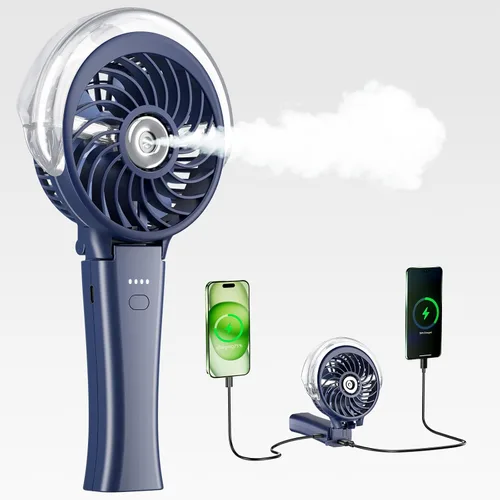 Vista 10 de HandFan Ventilador de nebulización portátil mejorado, ventilador de niebla personal recargable, ventiladores de niebla de agua en aerosol, mini Beige