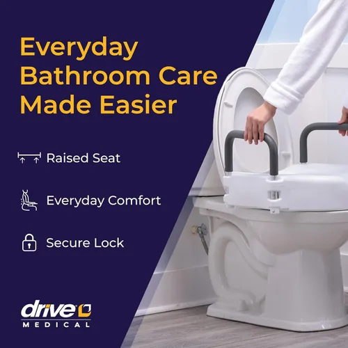 Vista 2 de Drive Medical RTL12027RA Asiento elevado para inodoro con brazos acolchados extraíbles, asiento estándar