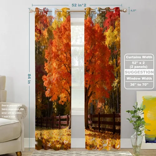 Vista 211 de Shrahala Orange Autumn Autumn Blackout Curtain Tiers, Fall Kitchen Valance Light Blocking Tier Drapes with Rod Pocket, 2 Pack 26 X 24 in