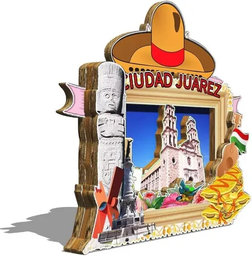 Vista 2 de Ciudad Juárez México imán de nevera imán de madera 3D monumentos de viaje coleccionables recuerdos decoración hecha a mano