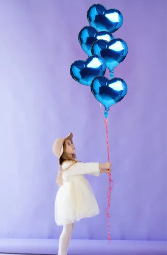 Vista 6 de 10 globos de aluminio en forma de corazón azul de 18 pulgadas de Mylar para decoración de fiesta de cumpleaños