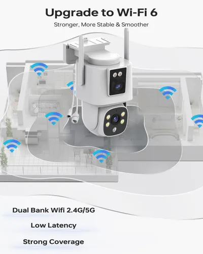 Vista 6 de Sistema de cámara de seguridad inalámbrica para exteriores: 4 piezas de 6 MP con lente dual y pantalla dual PTZ para exteriores con seguimiento