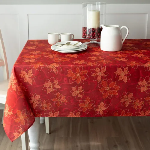 Vista 3 de Benson Mills Mantel rectangular de tela con estampado de volutas de Pascua para invierno, vacaciones y Navidad (60 x 120 pulgadas, rectangular, rojo)
