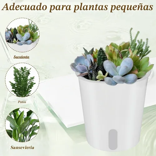 Vista 5 de Macetas de riego automático de 4 pulgadas para plantas de interior, 10 juegos de macetas de riego automático con ventana de nivel de agua visual