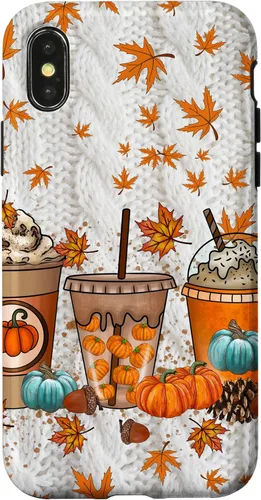 Vista 5 de iPhone 16 Thanksgiving Autumn Leaves Pumpkin Spice Knitted Print Phone Case
