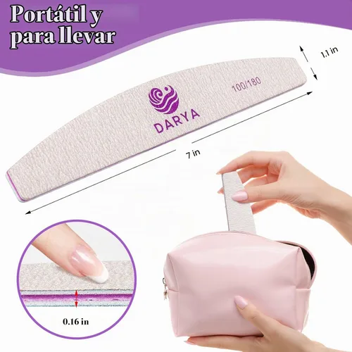 Vista 2 de DARYA Limas de uñas (12 piezas) de doble cara de grano 100/180 para uñas acrílicas, lima de uñas naturales, duraderas, lavables, lima de uñas