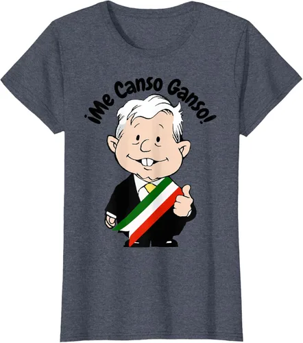 Vista 56 de AMLO Amlito Me Canso Ganso - Camiseta con diseño de dibujos animados mexicanos Gris Oscuro