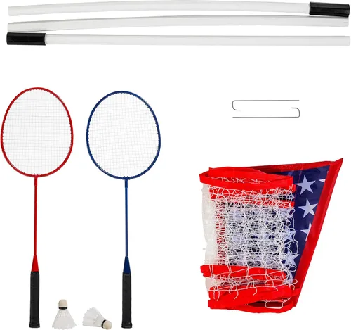 Vista 3 de Franklin Sports Juego de red de bádminton - Red de bádminton se instala en segundos - Incluye 2 raquetas, 2 pajaritos y red preencordada y postes