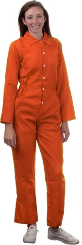Vista 4 de Mono de prisionero, disfraz naranja de preso unisex para Noche de Brujas, criminal tras las rejas