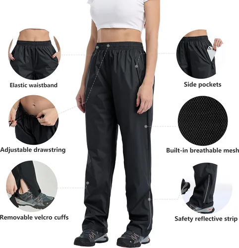 Vista 2 de Pantalones de lluvia para mujer, impermeables, ligeros, resistentes al viento, para golf, pesca, senderismo