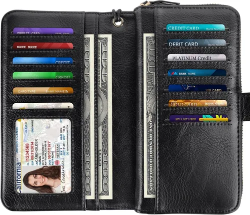 Vista 2 de Coco Rossi Billeteras para mujer con múltiples tarjetero, cartera de embrague, tarjetero, organizador de tarjetas para mujer con correa