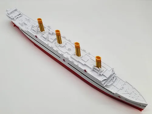 Vista 8 de THEROLLER3D HMHS BRITANNIC - Modelo de barco con 3 minas marinas, juguetes de Titanic ensamblados de 1 pie de largo para niños, barco históricamente