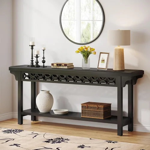 Vista 3 de Tribesigns Mesa Consola Larga de Madera Maciza de 70.8 Pulgadas, Mesa de Entrada Estilo Granja con Almacenamiento, Mesa de Sofá Estrecha Mesa