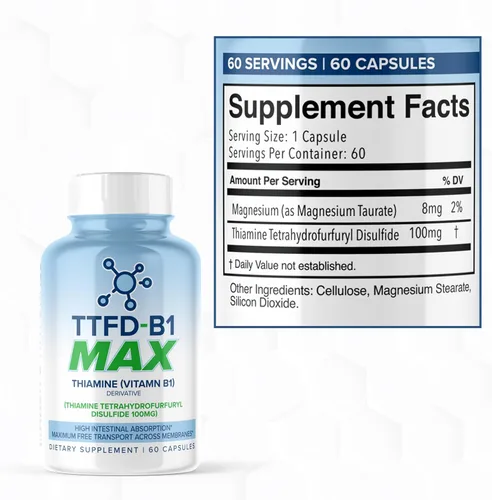Vista 7 de MAXLIFE NATURALS TTFD - Suplemento de tiamina B1 – 60 cápsulas, suplemento de tiamina de vitamina B1 de alta potencia para enfoque, apoya la función