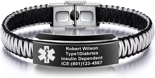 Vista 22 de Pulseras de alerta médica para mujeres Pulseras de identificación médica personalizables para hombres, niñas y niños Pulseras médicas trenzadas