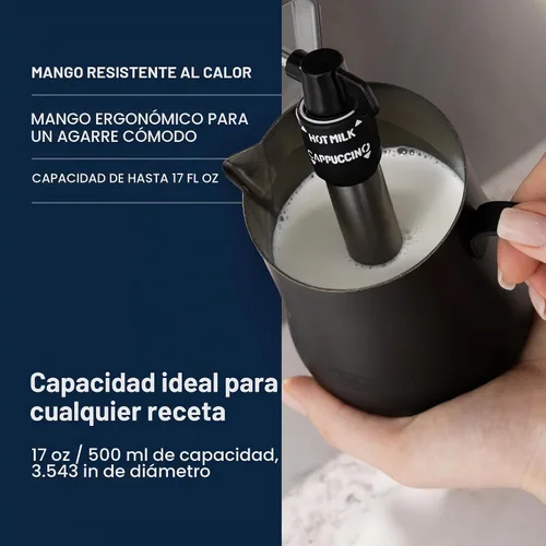 Vista 4 de De'Longhi Jarra espumadora de leche, acero inoxidable negro mate, 17 onzas