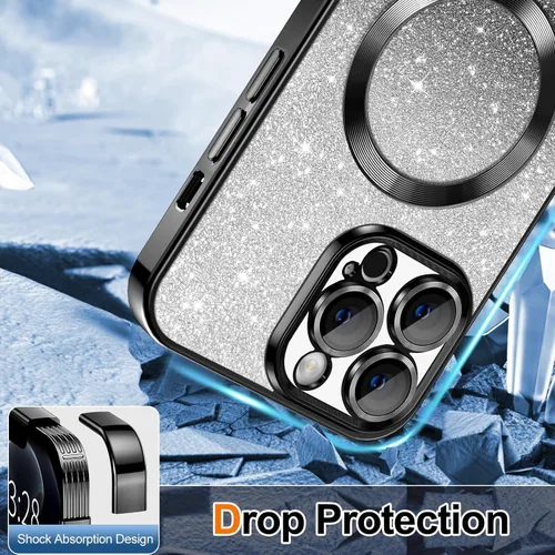 Vista 4 de Hython Funda para iPhone 12 Pro Max Transparente Magnética con Purpurina [Compatible con MagSafe] Protector Completo de Lente de Cámara Delgado