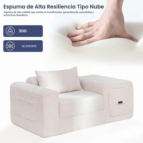 Vista 6 de MAXYOYO Sofá plegable, sofá convertible con reposabrazos, sofá multifuncional con almohada y bolsillos, sofá deshuesado para sala de estar